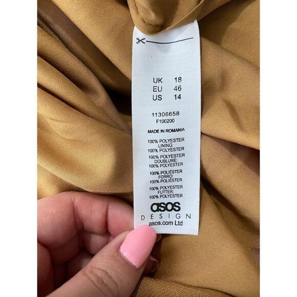 Asos Design Front Tie Cutout Ruched 3/4 Sleeve Mini Dress sz 14 - Picture 12 of 12